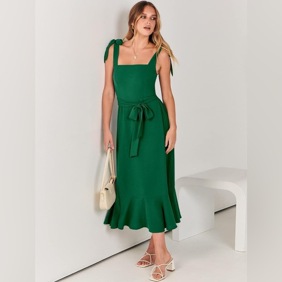 ANRABESS Elegant Square Neck Split Midi Formal Wedding Dress - Green - size XL - Picture 9 of 14